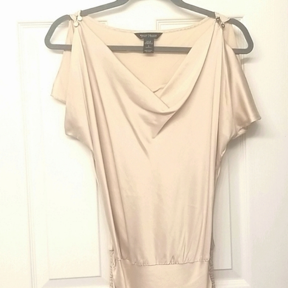 Great gold color for Fall! White House Black Market Gold Top Silk Stretch S